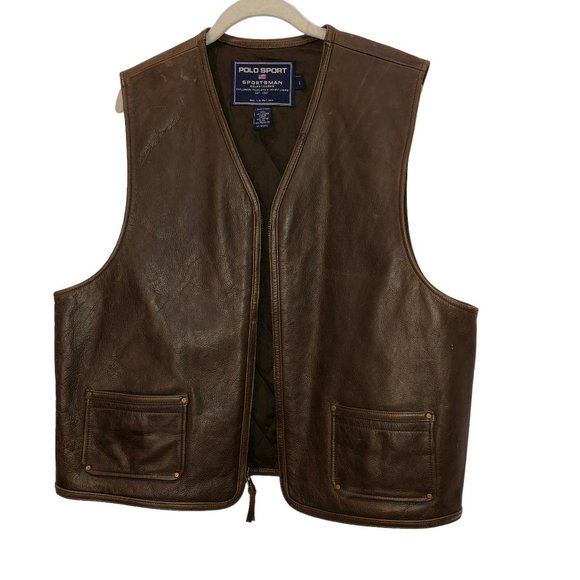 POLO Ralph Lauren Chocolate Brown Zip up LEATHER vest L - Picture 5 of 7